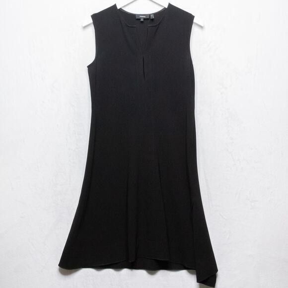 Revolve THEORY Desza Jersey Crepe Black Asymmetrical Hem Dress Sleeveless Sz 2 - Picture 4 of 12
